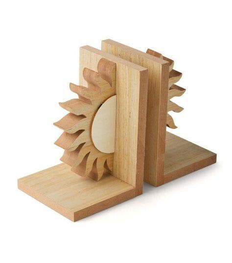 Carved Rising Sun Natural Pine Bookends