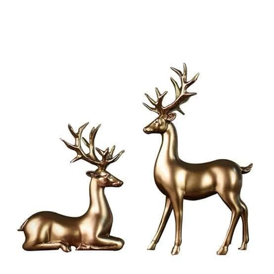 Stately Brass Stag & Reindeer Duo