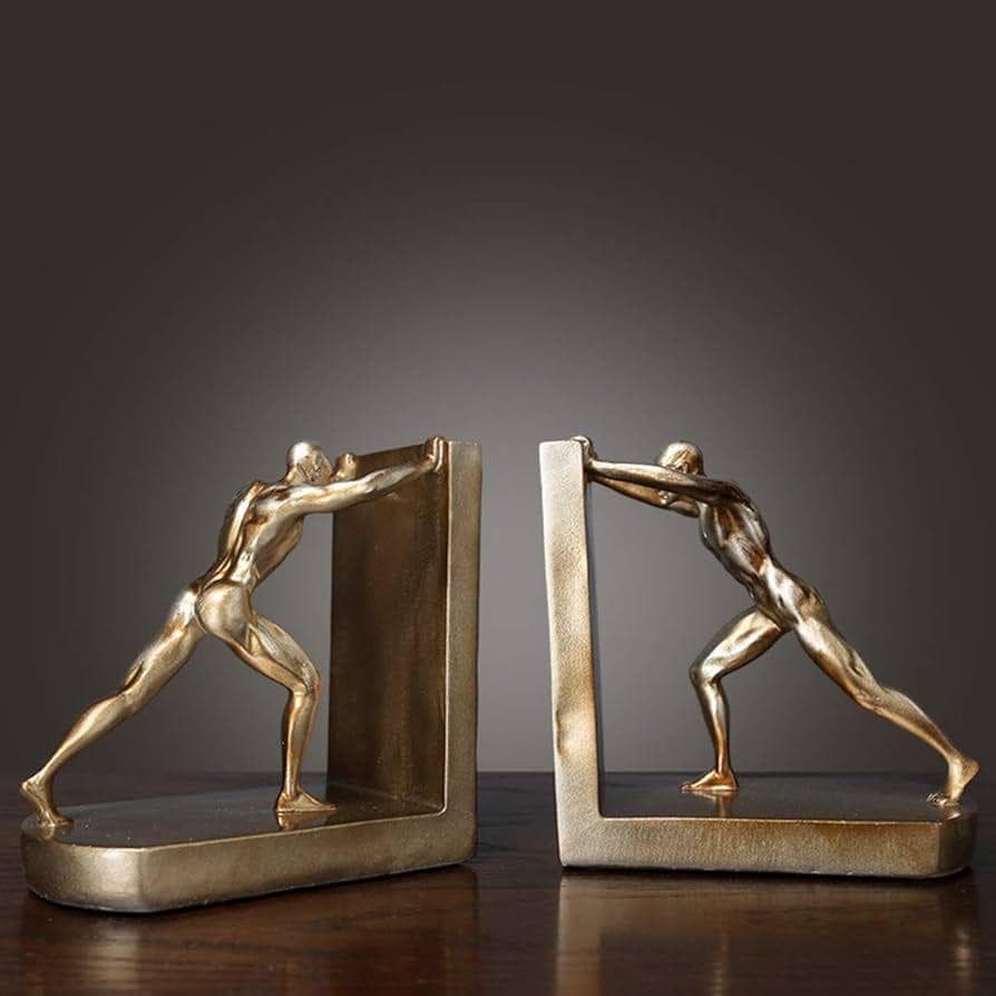 Dynamic Figurative Pushing Men Bookends