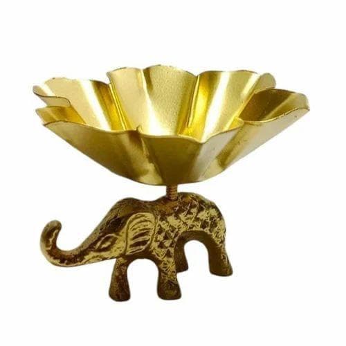 Gilded Brass Elephant Floral Urli