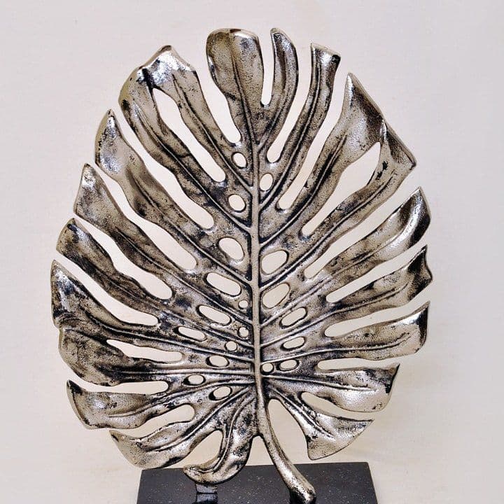 Antiqued Pewter Monstera Leaf Display