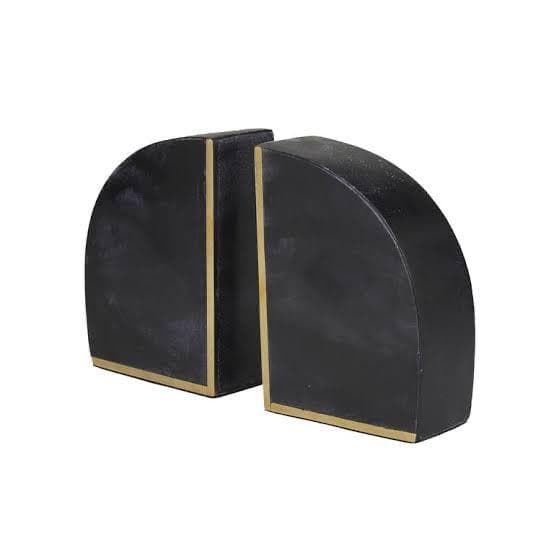 Midnight Black Stone & Brass Arched Bookends