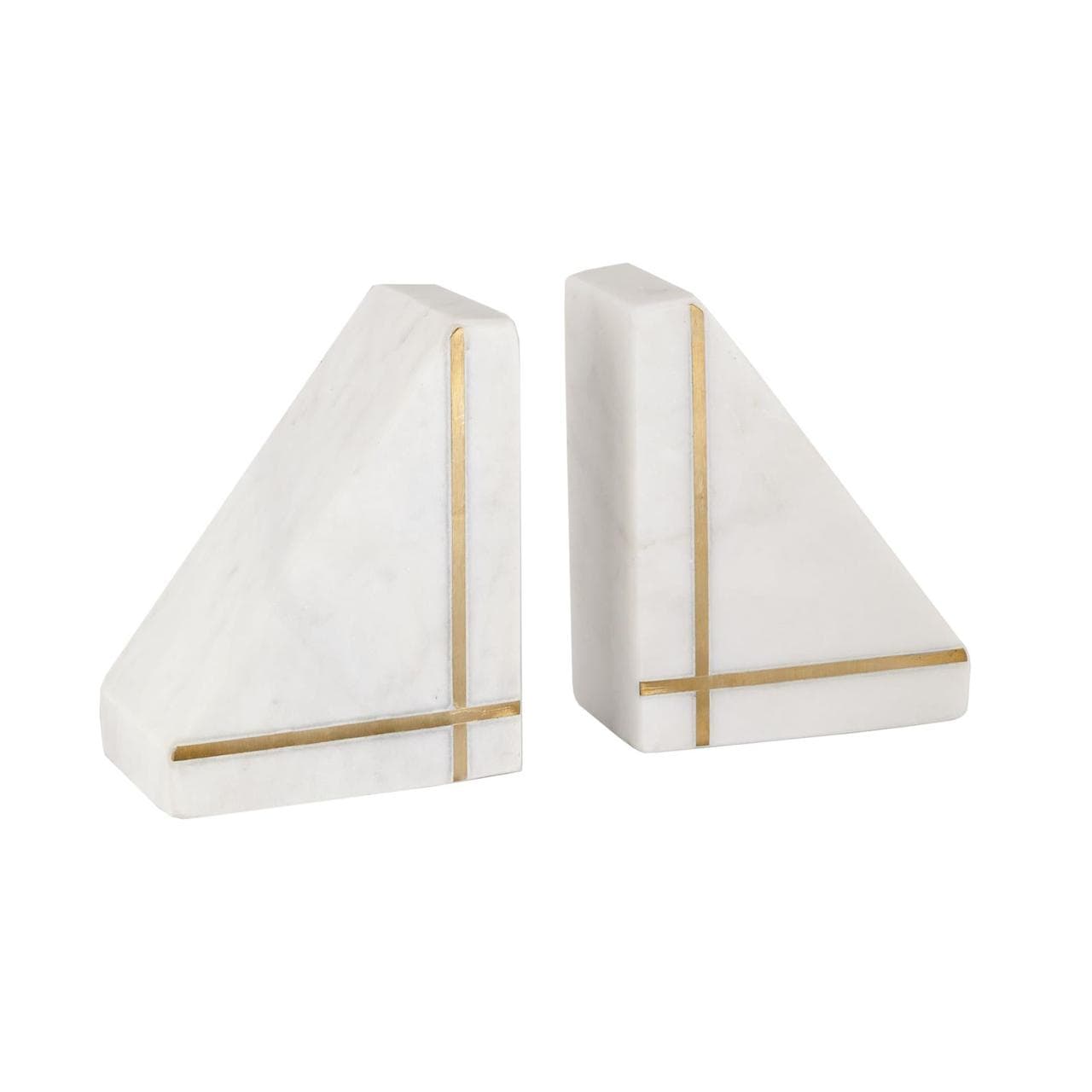 White Marble Brass Inlay Bookends